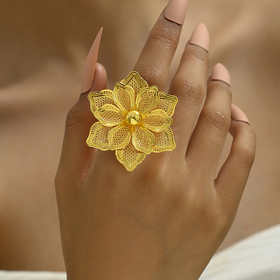 Iron Hollow Flower Cuff Rings NM9371-1