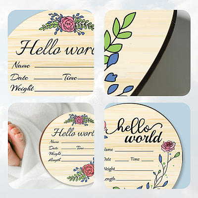 2Pcs 2 Style Single-face Printed Wooden Baby Photo Props DJEW-WH0600-004-1