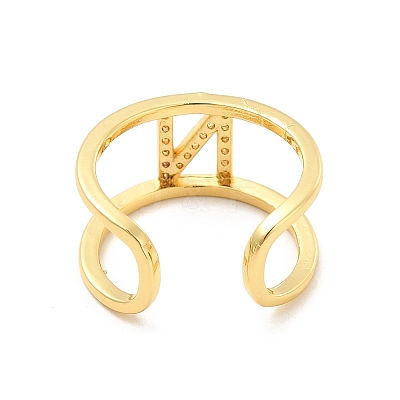 Clear Cubic Zirconia Initial Letter Open Cuff Ring RJEW-A012-01G-N-1