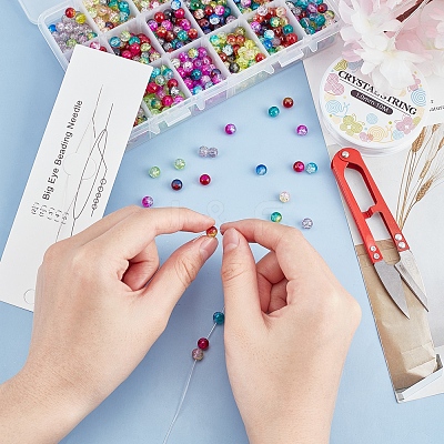 DIY Baking Paint Crackle Glass Beads Stretch Bracelet Making Kits DIY-PH0004-54D-1