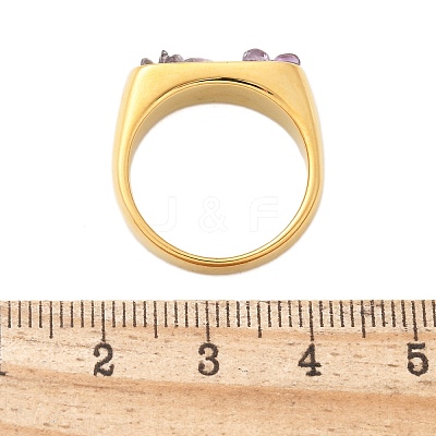 Rectangle Natural Amethyst Chips Finger Rings RJEW-D303-02G-05-1