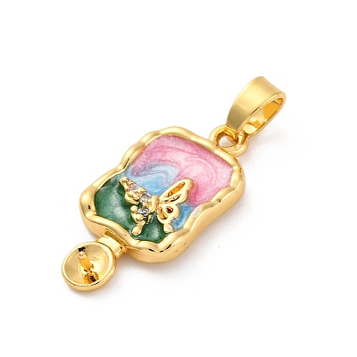 Brass Enamel Micro Pave Clear Cubic Zirconia Pendant Cabochon Settings KK-Z084-15G-04-1