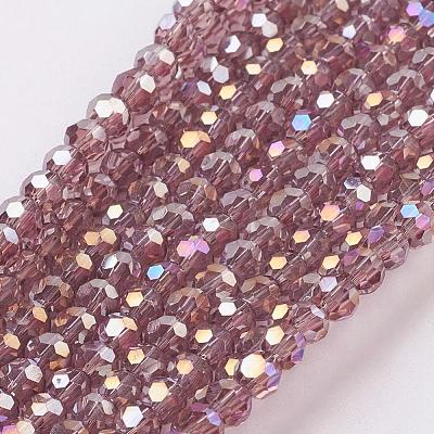 Faceted(32 Facets) Round Electroplate AB Color Plated Glass Beads Strands X-EGLA-D021-81-1
