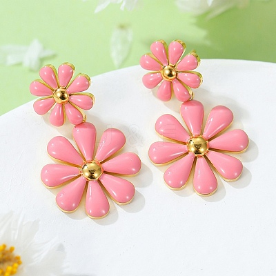 304 Stainless Steel Enamel Stud Earrings EJEW-S226-01G-02-1