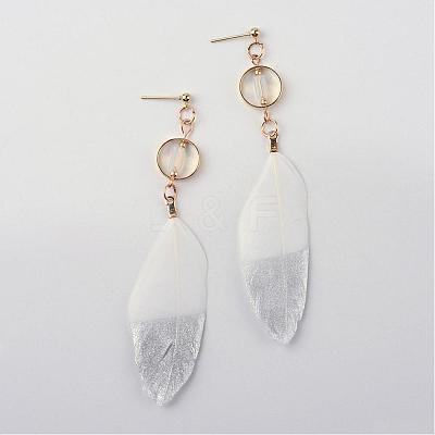 Fashion Plated Feather Dangle Stud Earrings EJEW-R140-30D-1