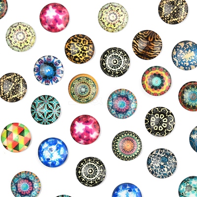 100Pcs Printed Glass Half Round Dome Cabochons GGLA-FS0001-13-1