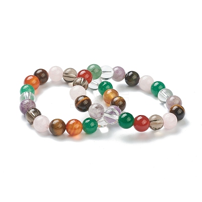 Natural Mixed Wealth Stone Beaded Stretch Bracelets BJEW-D446-D-39-1