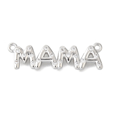 Mother's Day Brass Micro Pave Clear Cubic Zirconia Word Mama Connector Charms KK-V007-36P-1