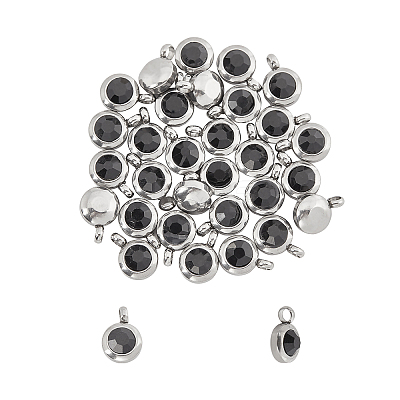 Trendy Original Color 304 Stainless Steel Grade A Rhinestone Flat Round Charm Pendants RB-UN0001-02P-1