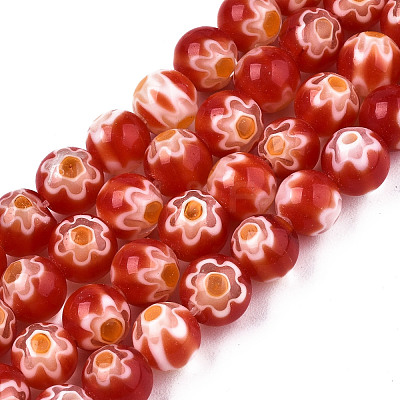 Round Millefiori Glass Beads Strands LK-P001-37-1