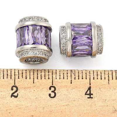 Rack Plating Brass Micro Pave Cubic Zirconia European Beads KK-F089-31P-04-1