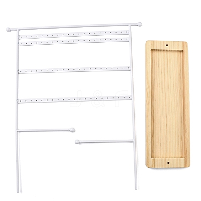 Iron Jewelry Display Stand with Wood Tray AJEW-Z032-01B-1