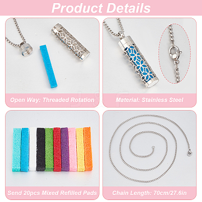 2Pcs 2 Styles Anti-Tarnish Stainless Steel Mini Hollow Column Perfume Bottle Necklaces NJEW-DR0001-02B-1