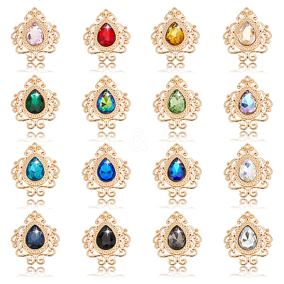 32Pcs 16 Colors Glass Rhinestone Cabochons FIND-PH0018-68-1