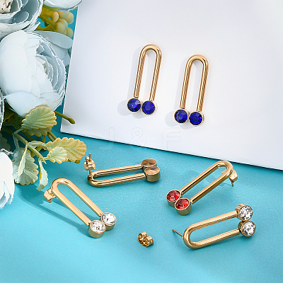 6Pcs 3 Color U Shape Rhinestone Dangle Stud Earrings for Girl Women STAS-UN0030-18-1