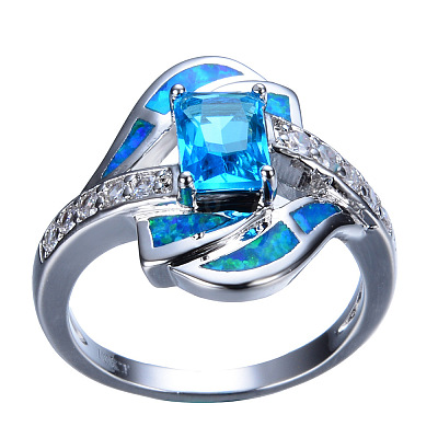 Brass Micro Pave Cubic Zirconia and Opal Finger Rings FS-WG9EA6B-01-1