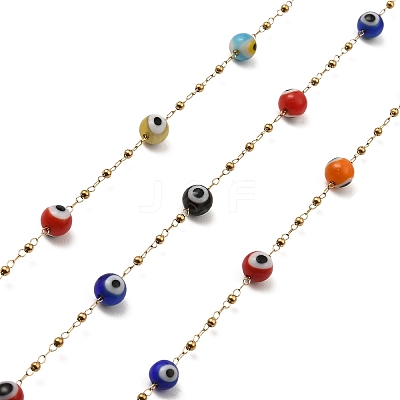 Evil Eye Lampwork Beaded Link Chains CHS-G028-04G-08-1