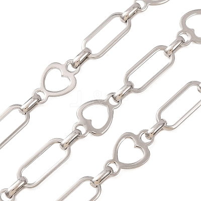 304 Stainless Steel Rectangle & Heart Link Chains SA-CBAE0F2-06P-1