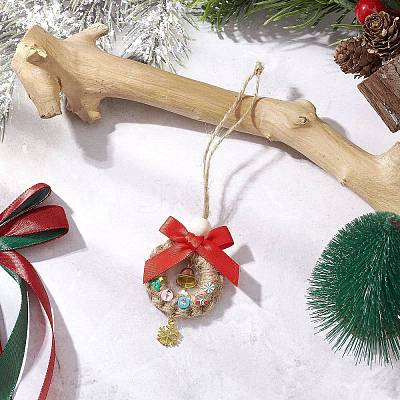 Christmas Wood & Polyester Bowknot Pendant Decorations HJEW-JM04193-01-1