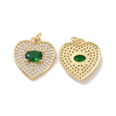 Heart Brass Micro Pave Cubic Zirconia Pendants KK-G435-01G-1