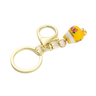 Fortune Cat Porcelain Pendant Keychain KEYC-G064-02B-1