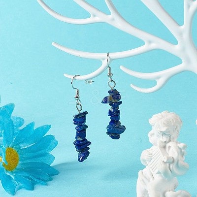 Natural Lapis Lazuli Chip Beads Dangle Earrings EJEW-JE04649-12-1