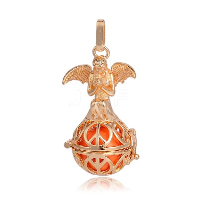 Golden Plated Brass Hollow Round Cage Pendants KK-J251-01G-1