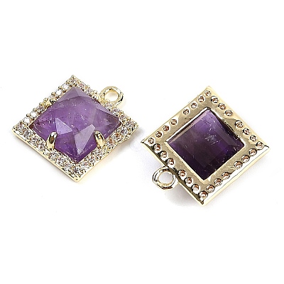 Natural Amethyst Faceted Square Charms G-I375-06G-01-1