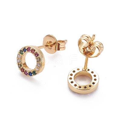 Brass Micro Pave Cubic Zirconia Stud Earrings EJEW-F198-12G-1