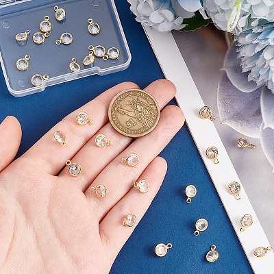 30Pcs Brass Micro Pave Cubic Zirconia Pendants KK-PH0010-12-1