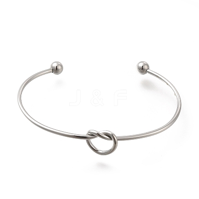Non-Tarnish 304 Stainless Steel Knot Cuff Bangles for Women BJEW-M233-04P-1