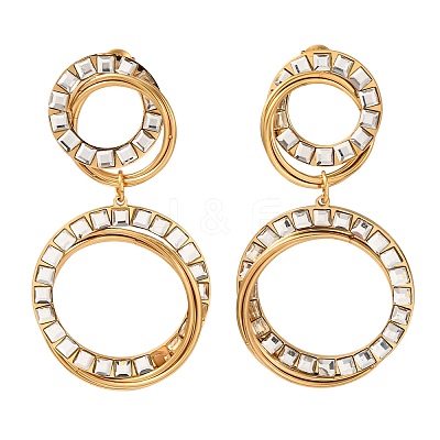 304 Stainless Steel & Glass Dangle Stud Earrings EJEW-T054-07G-1