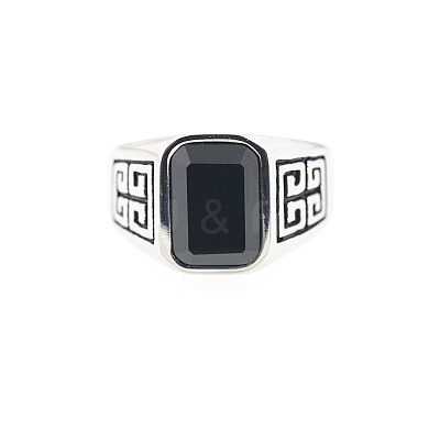 304 Stainless Steel & Obsidian Finger Rings for Men FS-WG9DF95-03-1