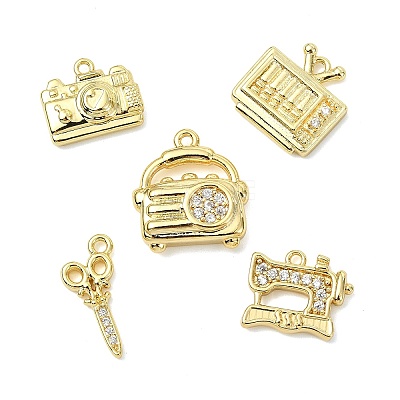 10Pcs 5 Styles Brass Micro Pave Clear Cubic Zirconia Pendants KK-CJ0004-26G-1