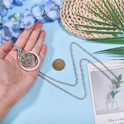 Flat Round with Flower Magnifying Glass Pendant Alloy Rope Chain Necklaces for Women NJEW-WH0013-74S-1