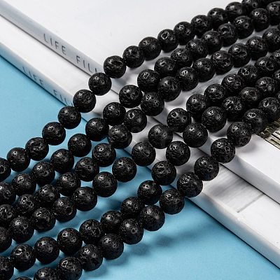 Natural Lava Rock Round Bead Strands G-M169-8mm-03-1