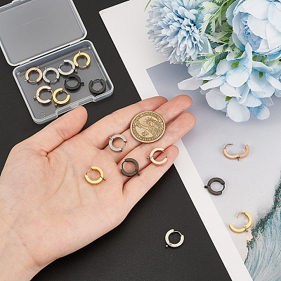 16Pcs 4 Colors 304 Stainless Steel Huggie Hoop Earrings Findings STAS-WR0001-15-1