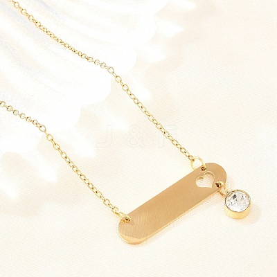 304 Stainless Steel Crystal Rhinestone Long Oval with Flat Round Pendant Necklaces NJEW-H093-08G-1