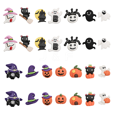 28Pcs 14 Styles Halloween Opaque Resin Cabochons RESI-CA0001-60-1