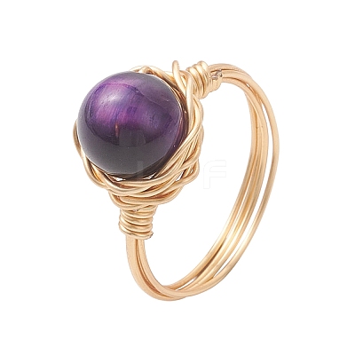 Natural Tiger Eye Finger Rings RJEW-JR00986-1