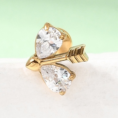 F136 Titanium Pave Clear Cubic Zirconia Teardrop Arrow Internally Threaded Labrets ME-CBA9828-03G-1