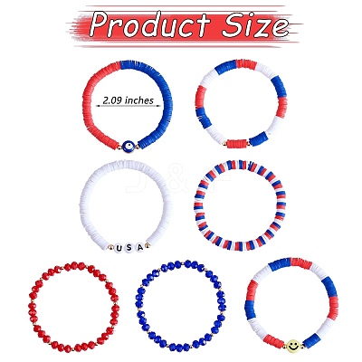 7Pcs 7 Style Handmade Polymer Clay Heishi Surfer Stretch Bracelets Set BJEW-SW00076-1