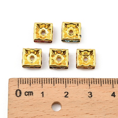 Brass Rhinestone Spacer Beads RB-A013-8x8-G-1