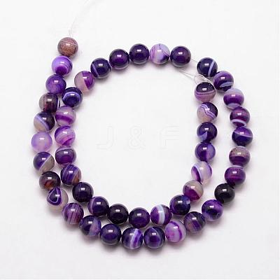 Natural Striped Agate/Banded Agate Bead Strands G-K166-13-8mm-04-1