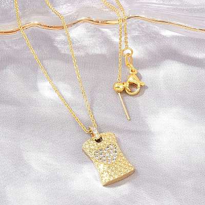 Brass Micro Pave Cubic Zirconia Rectangle with Heart Pendant Adjustable Slider Necklaces KK-CBA4547-08G-03-1