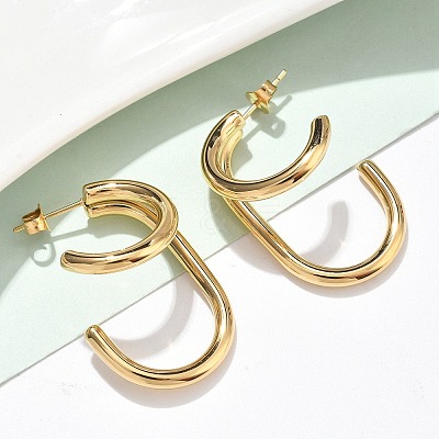304 Stainless Steel Two-layer C-Shaped Stud Earrings EJEW-Z098-18G-1