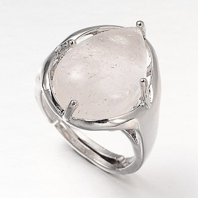 Teardrop Platinum Tone Brass Gemstone Adjustable Wide Band Rings RJEW-L062-02B-1