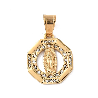 316 Surgical Stainless Steel Rhinestone Pendants STAS-P412-10G-1