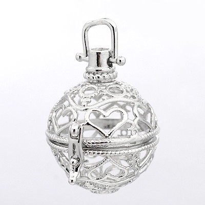 Round with Heart Brass Hollow Cage Pendants KK-P026-08P-NR-1