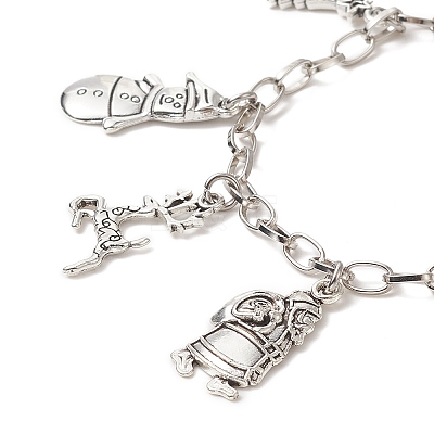 Christmas Tree & Snowman & Candy Cane & Gift Box Alloy Charm Bracelet BJEW-JB09300-1